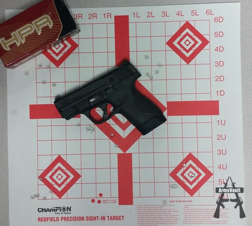 Smith and Wesson Shield with HPR 9mm 115gr TMJ Ammo at 7 yds