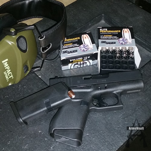 Glock 43 with Sig V-Crown 9mm 115gr JHP Ammo