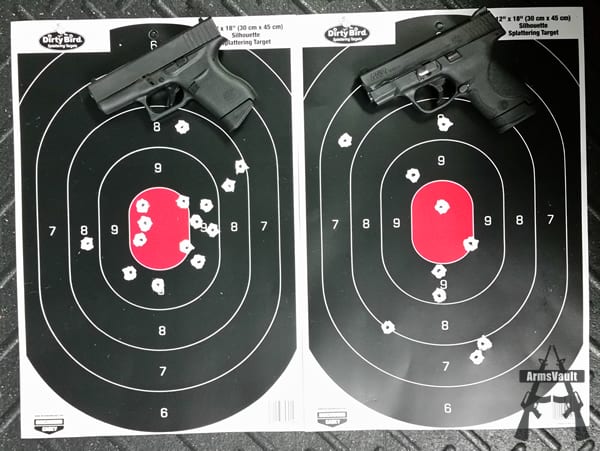 Glock 43 and Smith Wesson Shield - Birchwood Casey Dirty Bird Spattering Targets