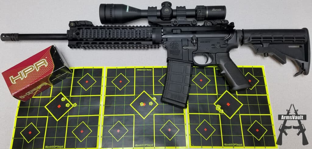 Smith and Wesson MP15T with HPR 223 Rem 55gr V-MAX at 100 yds