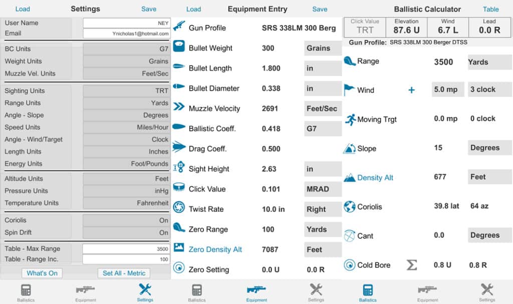 Desert Tech TRASOL Ballistic App Settings