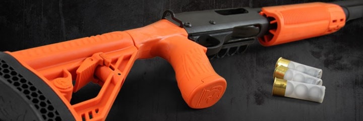 Adaptive Tactical Less Lethal Orange Forend and Adjustable Stock on Remington 870