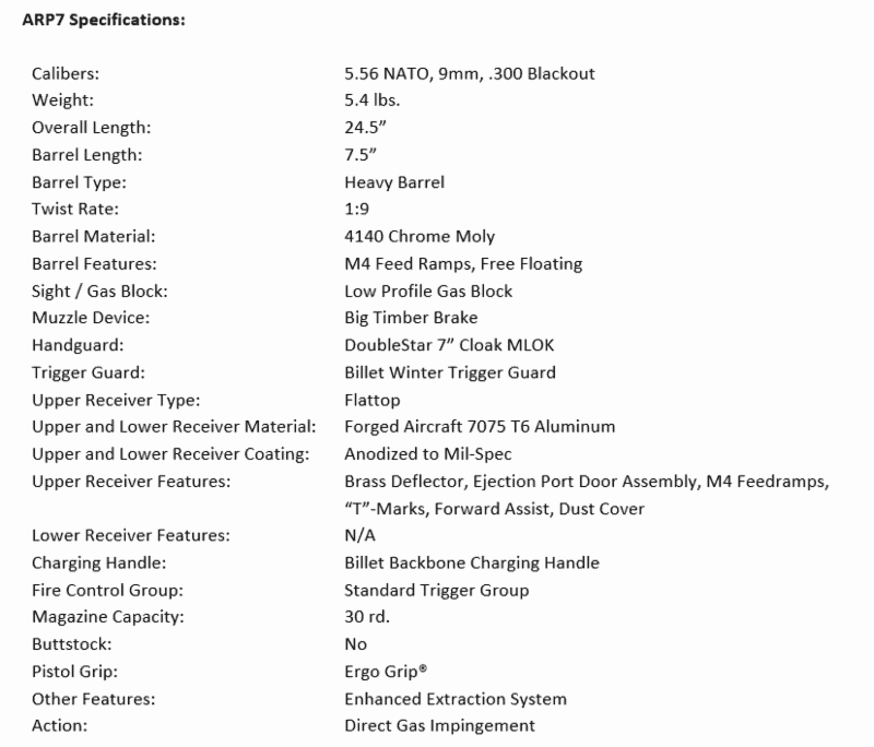 DoubleStar ARP7 Specs