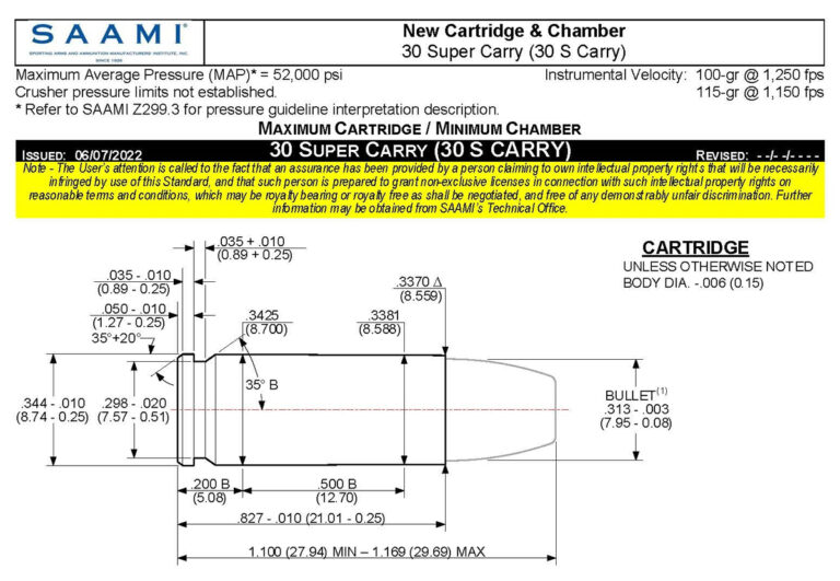 30 Super Carry Cartridge Specifications